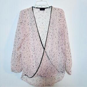 Women’s Mark Sheer Pink Deep V- Neck Tunic Blouse Pink Star Pattern M